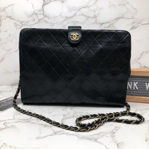 SOLD ✅ CHANEL Vintage CC Quilted Classic Single Flap Bag in Black Lambskin - Picture 10 of 13